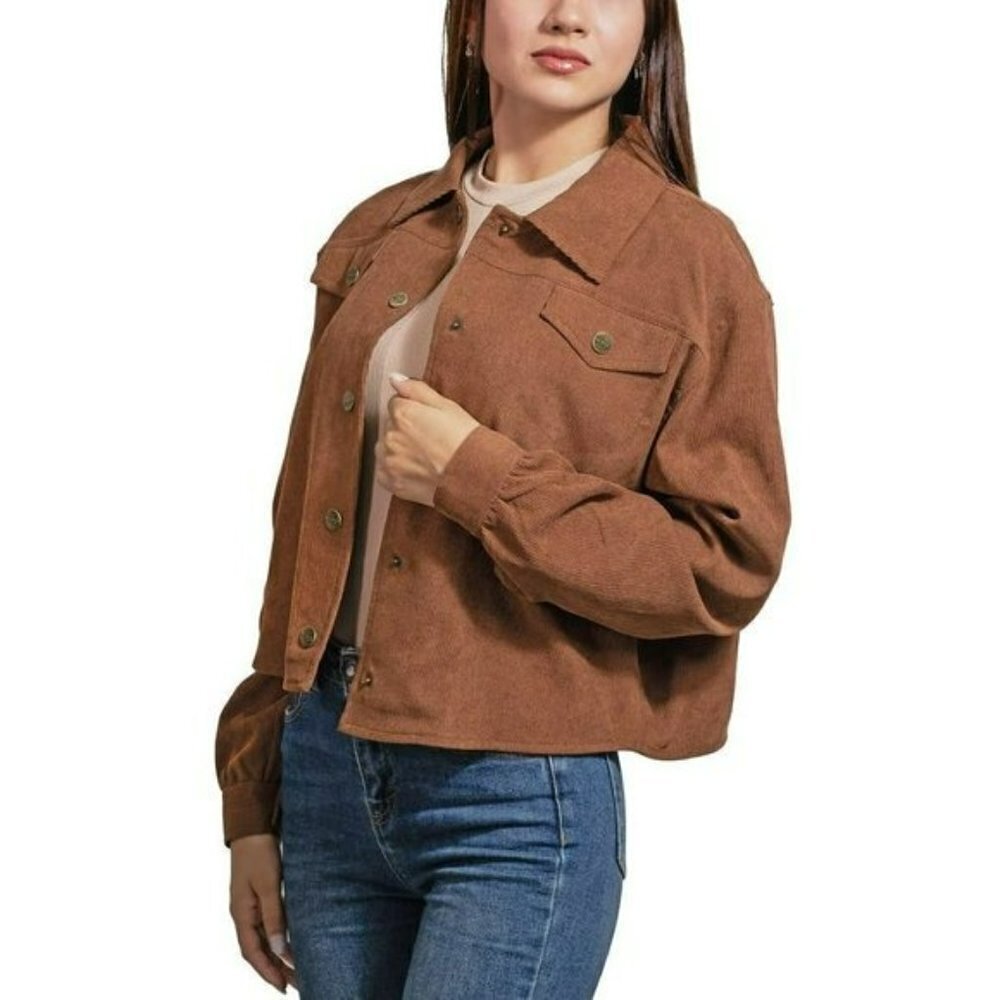 NWT Wrangler Women's Lightweight Corduroy Cropped Snap Button Up Shirt Jacket - Picture 2 of 6